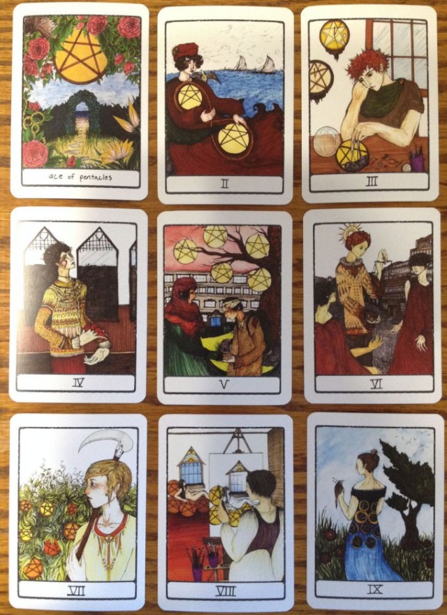 Efflorescent Tarot, select cards from the suit of Pentacles